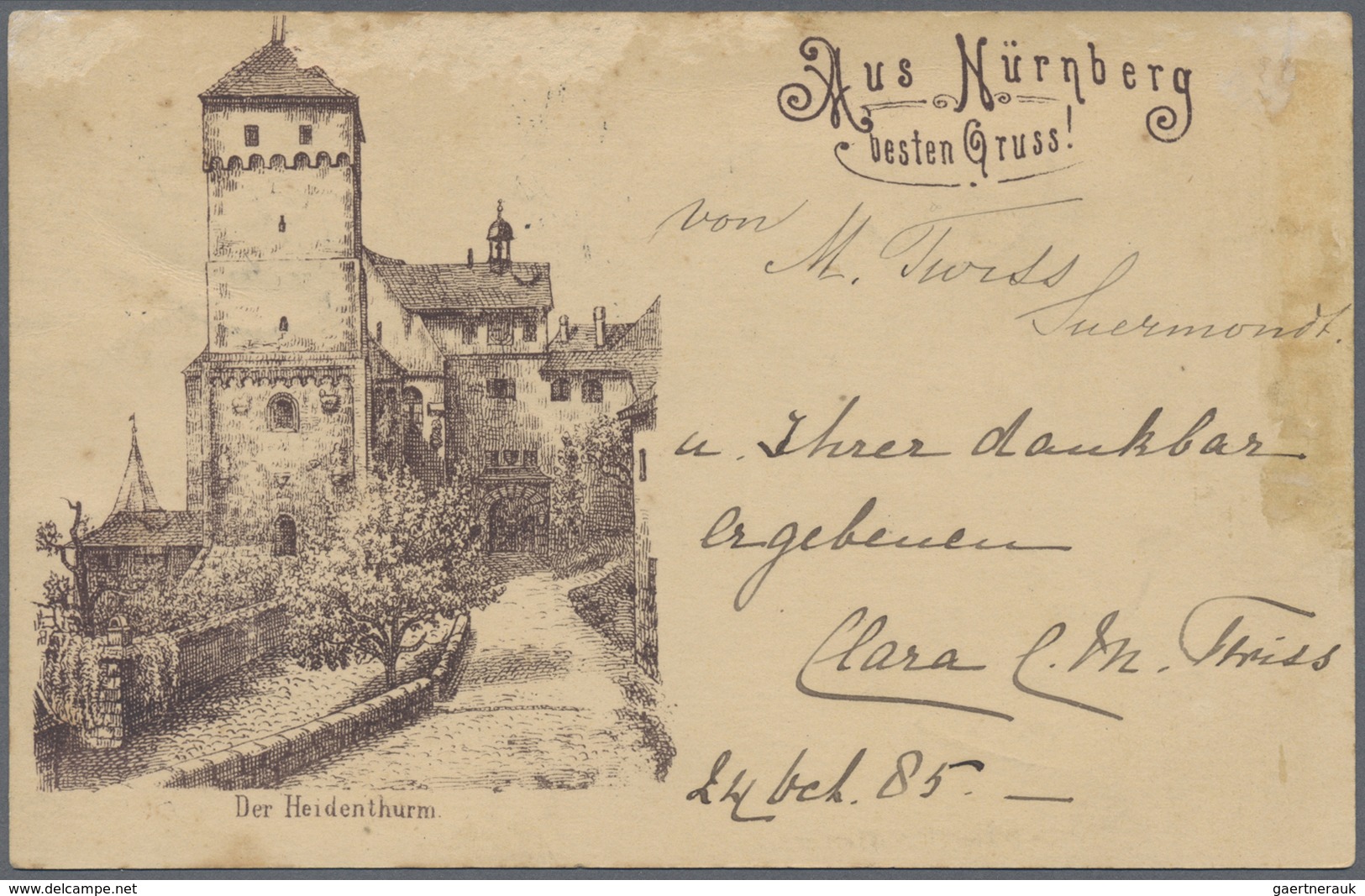 Ansichtskarten: Vorläufer: 1885, Nürnberg "Der Heidenthurm" Gebraucht Vorläuferkarte Nach Holland, D - Ohne Zuordnung