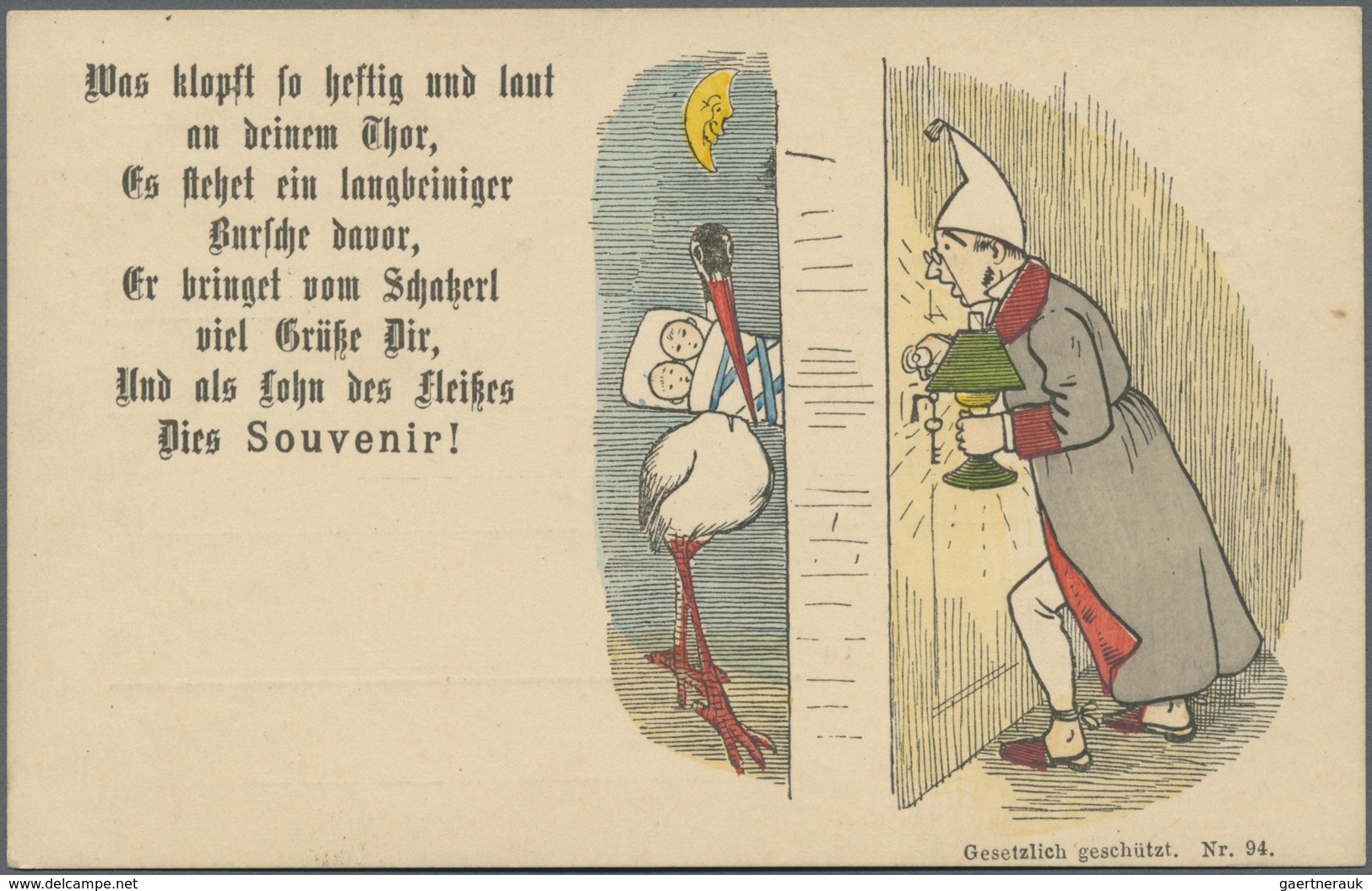 Ansichtskarten: Vorläufer: 1885/1887, 4 Karten - "Prosit Neujahr! Jetzt kannst zufrieden sein", unge