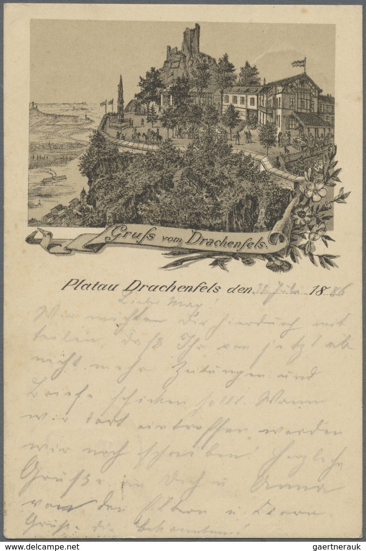 Ansichtskarten: Vorläufer: 1886, "Gruß Vom Drachenfels", Vorläuferkarte Mit 5 Pg. Lila Als Privatgan - Non Classificati