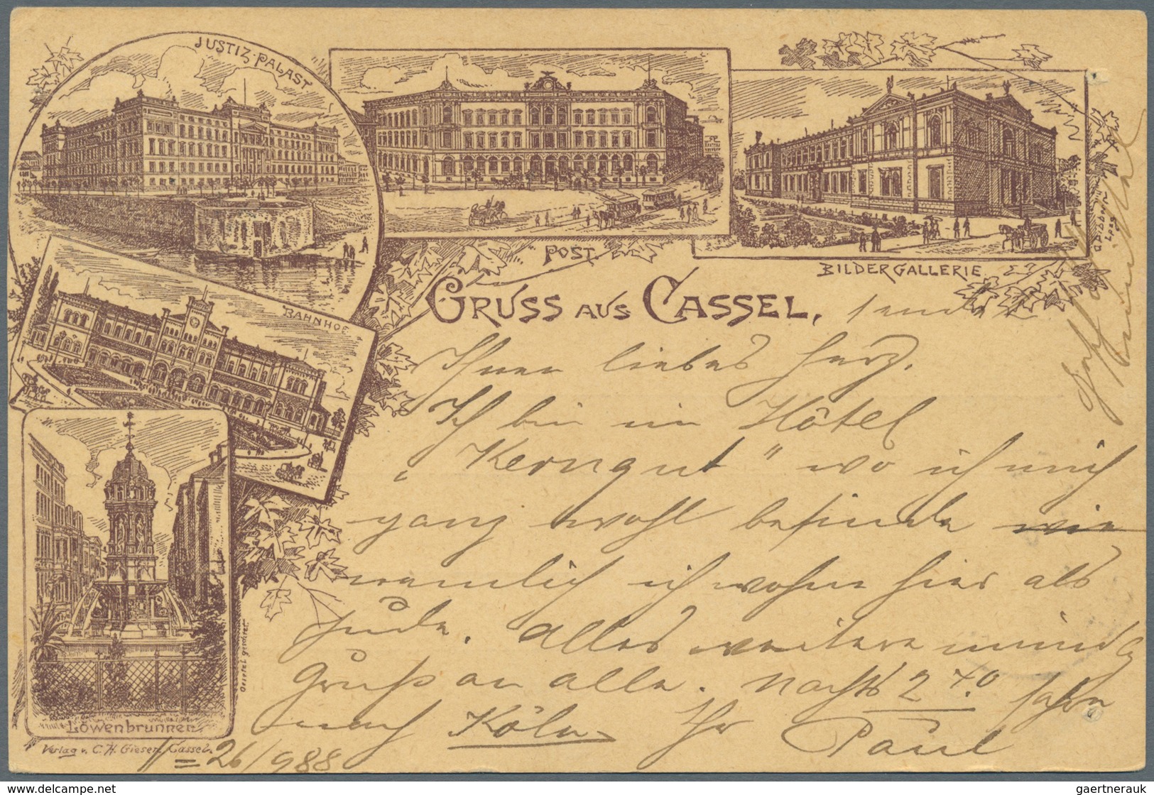 Ansichtskarten: Vorläufer: 1888, Cassel Mehrbildkarte Mit U.a. Bahnhof, Gestempelt K1 CASSEL 2 26.09 - Non Classificati