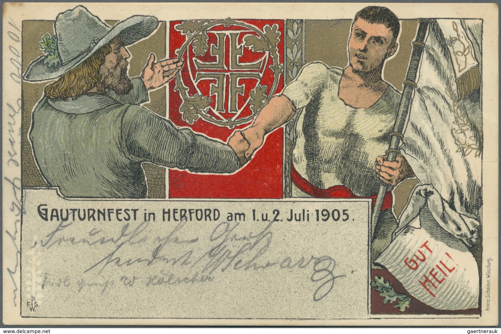 Ansichtskarten: Motive / Thematics: SPORT/TURNEN: 3 Karten - "Gauturnfest In HERFORD 1905", "TURNERB - Sonstige & Ohne Zuordnung