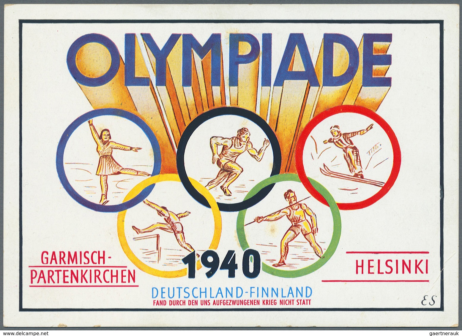 Ansichtskarten: Motive / Thematics: SPORT / OLYMPIA, 1940 Garmisch-Partenkirchen Und Helsinki, Dekor - Autres & Non Classés