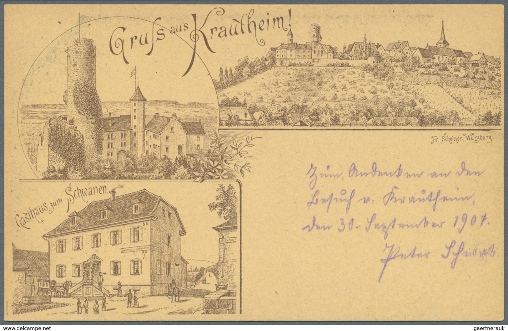 Ansichtskarten: Bayern: 1890 Ca., Krautheim, Mehrbildkarte Mit U.a. Gasthaus Zum Schwanen, Verlag Fr - Altri & Non Classificati