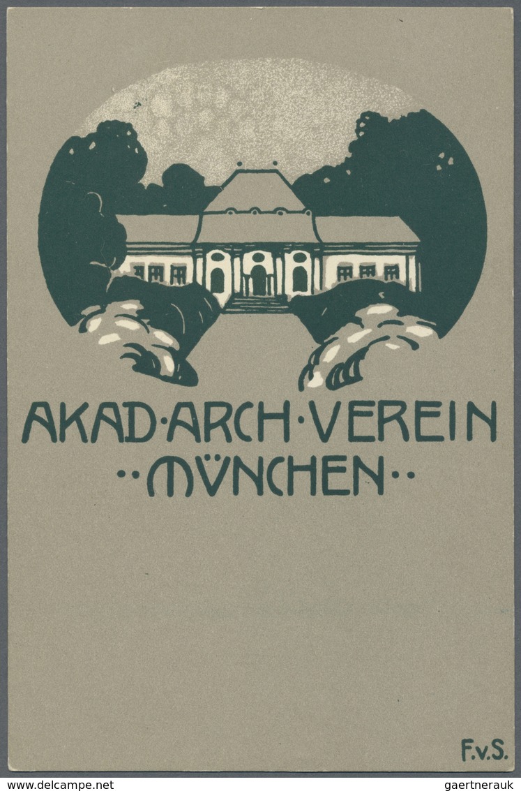 Ansichtskarten: Bayern: MÜNCHEN, Akademischer Architekten Verein, 2 Karten, Sign. Franz Von Stuck, G - Autres & Non Classés