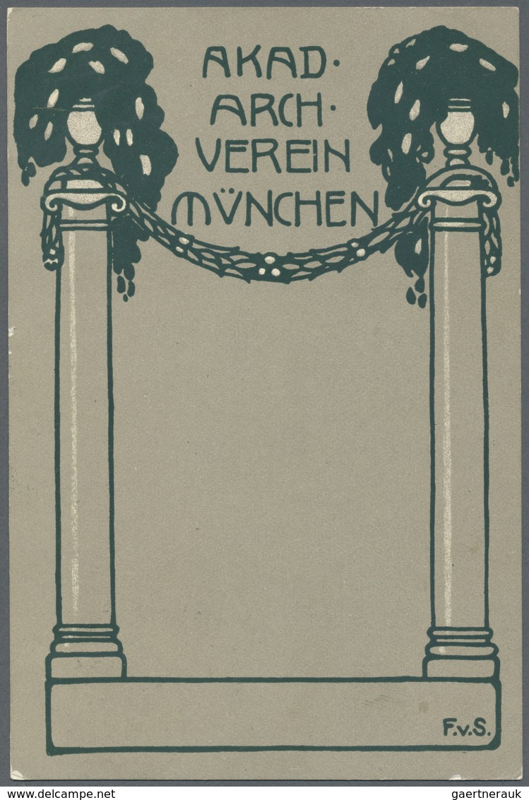 Ansichtskarten: Bayern: MÜNCHEN, Akademischer Architekten Verein, 2 Karten, Sign. Franz Von Stuck, G - Autres & Non Classés