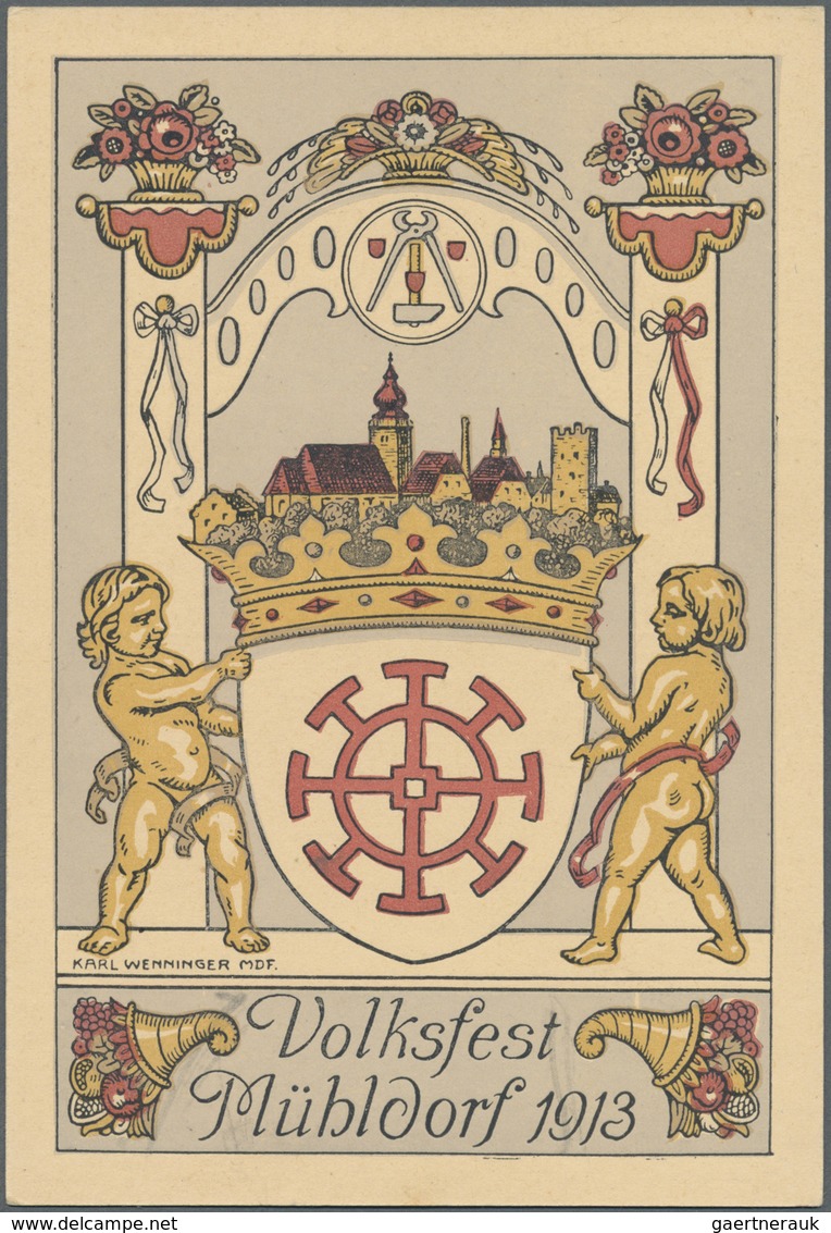 Ansichtskarten: Bayern: OBERBAYERN/FESTE+KUNST: 5 Karten - MÜHLDORF, Volksfest 1913, ROSENHEIM, Volk