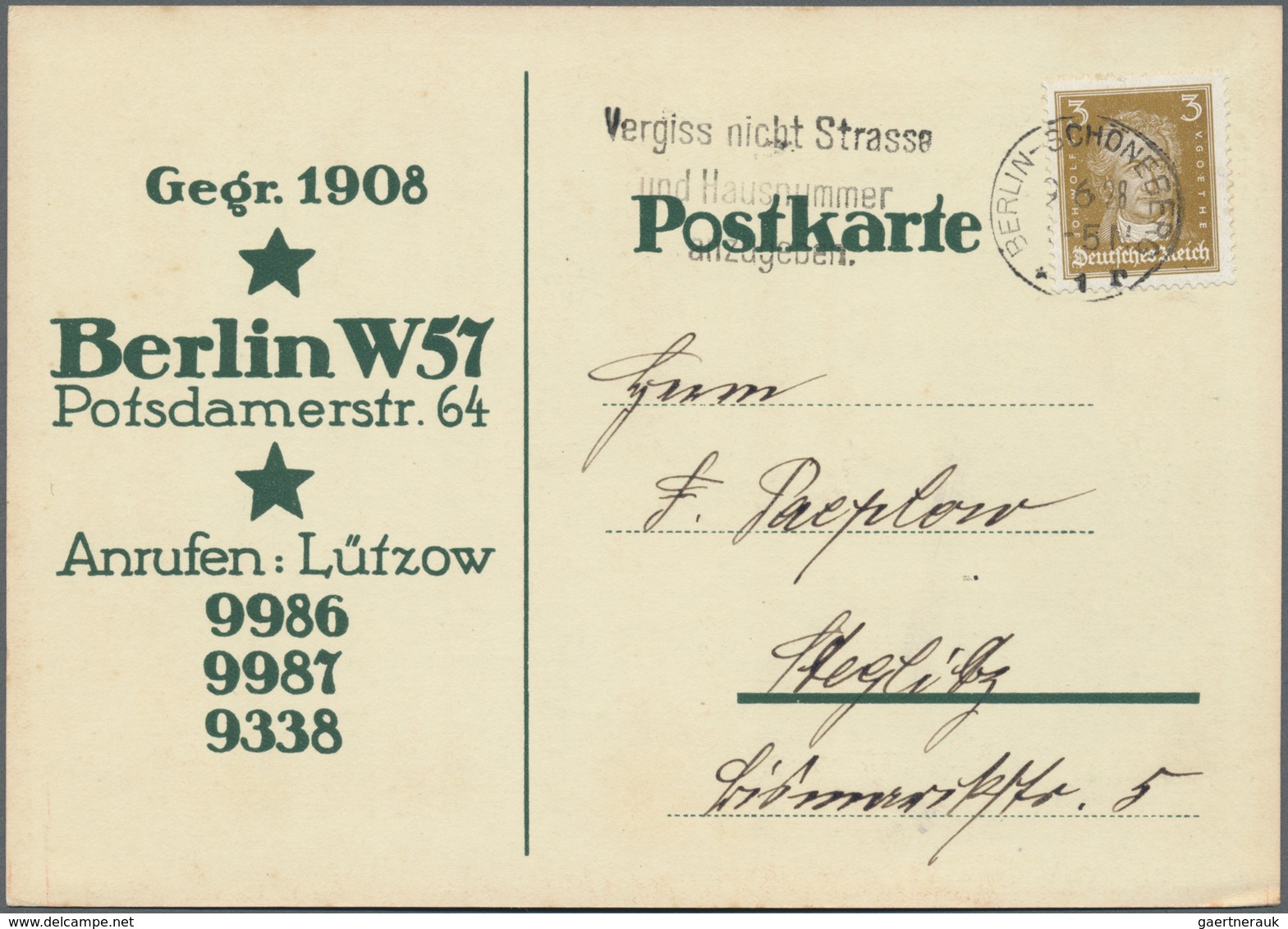 Ansichtskarten: Berlin: 1900/1920, 5 Karten - "ALBERTI UNGEZIEFER-VERNICHTUNG", "TOMINOL SCHLEIF-STE - Autres & Non Classés