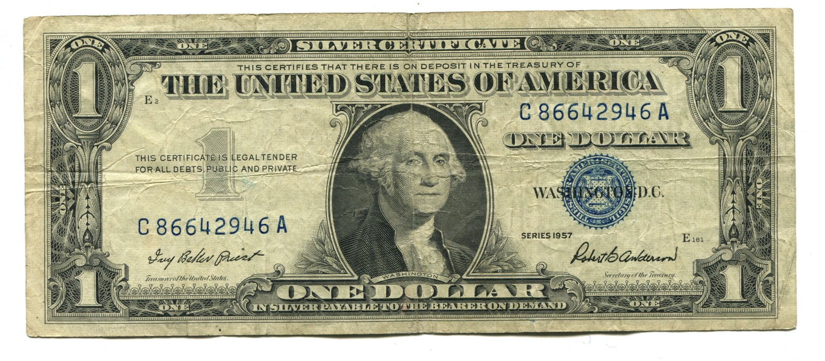 1957 USA $1 Silver Certificate Banknote - Silver Certificates (1928-1957)