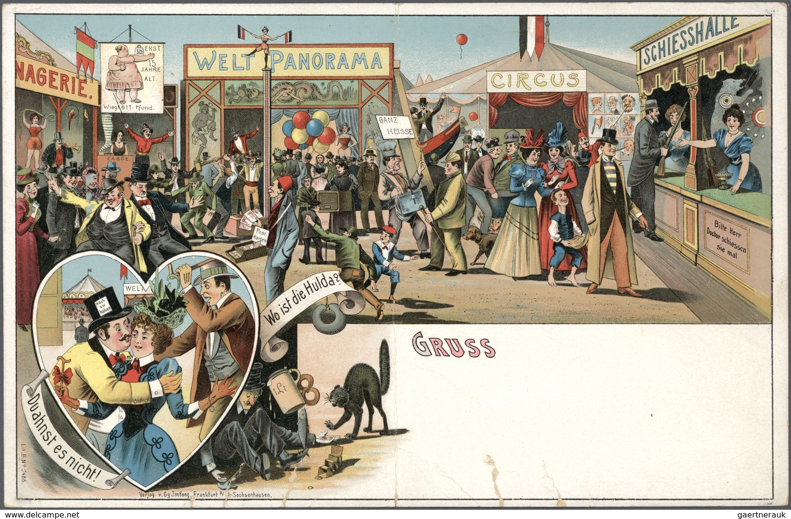 Ansichtskarten: Um 1900, sieben ungebrauchte Riesenpostkarten, dabei 4 Stück mit Szenen Volksfest un