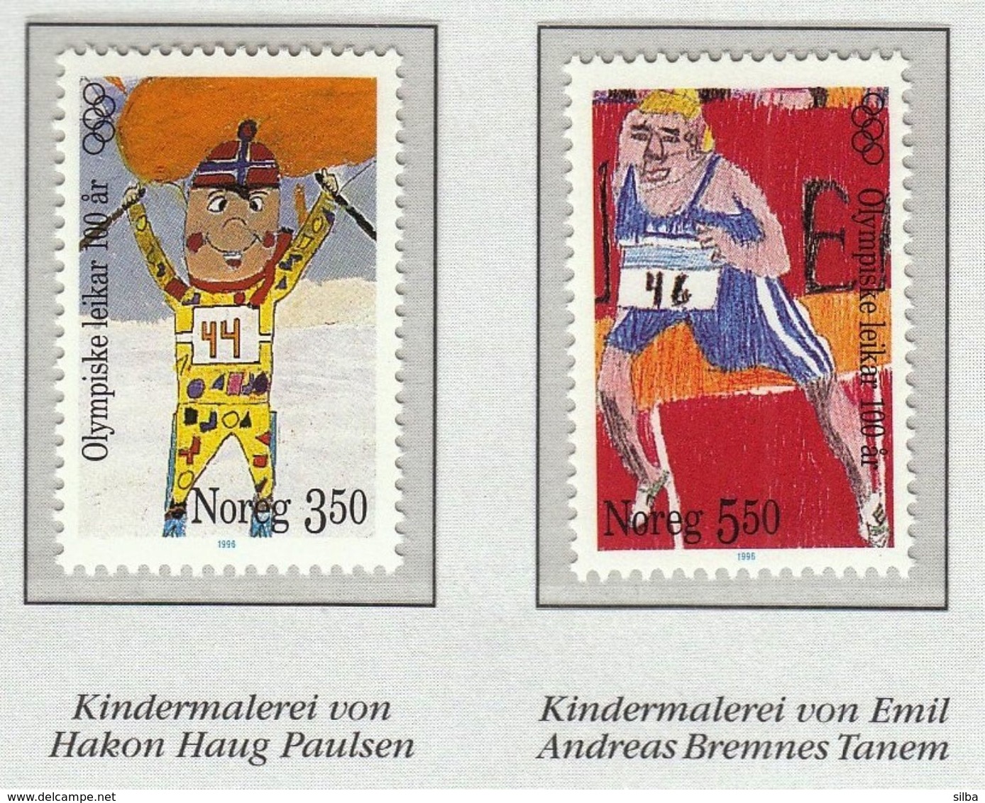 Norway 1996 / Olympic Games 100 Years / Alpine Skiing, Athletics / Children Drawing - Andere & Zonder Classificatie