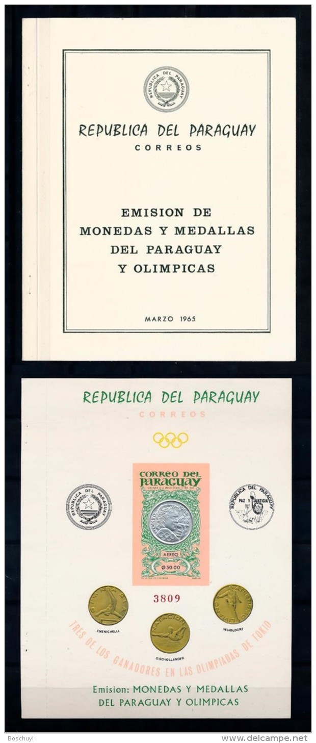 Paraguay, 1965, Olympic Summer Games Tokyo, Sports, Coins, MNH Imperforated In Folder, Michel Block 68II - Paraguay