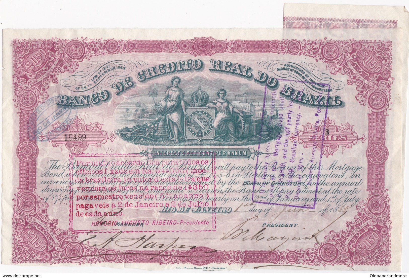 BRASIL BRAZIL - SHAREHOLDING - BANCO DE CRÉDITO REAL DO BRASIL - RIO DE JANEIRO 1888 - Banque & Assurance