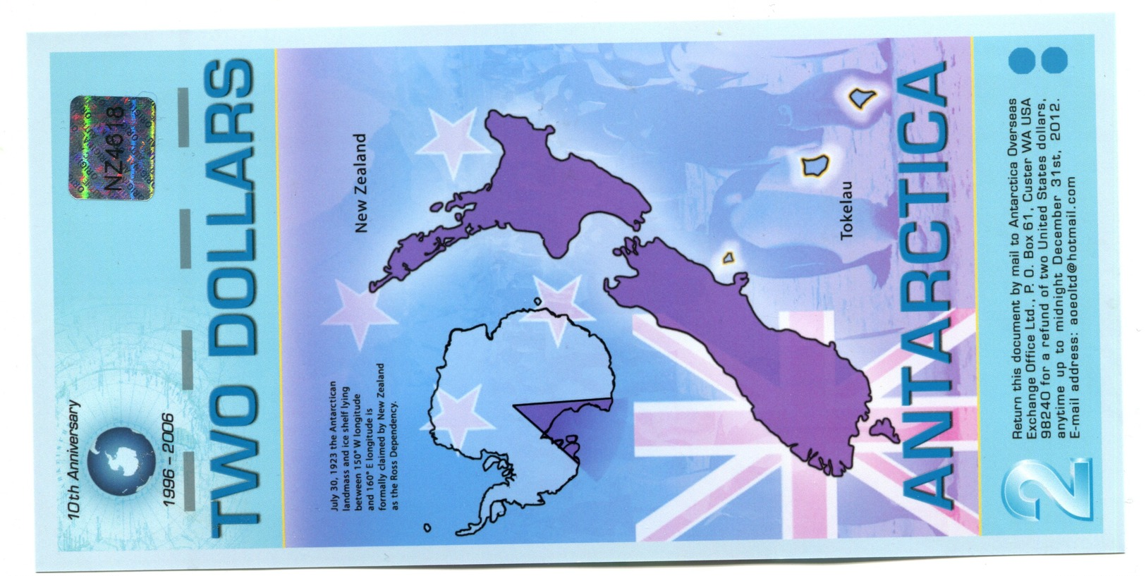 2007 Antarctica Two Dollar Certificate - Autres - Océanie