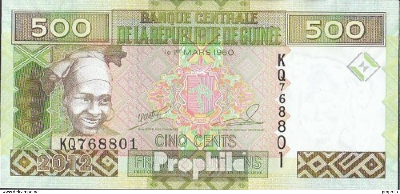 Guinea Pick-Nr: 39b Bankfrisch 2012 500 Francs - Guinea