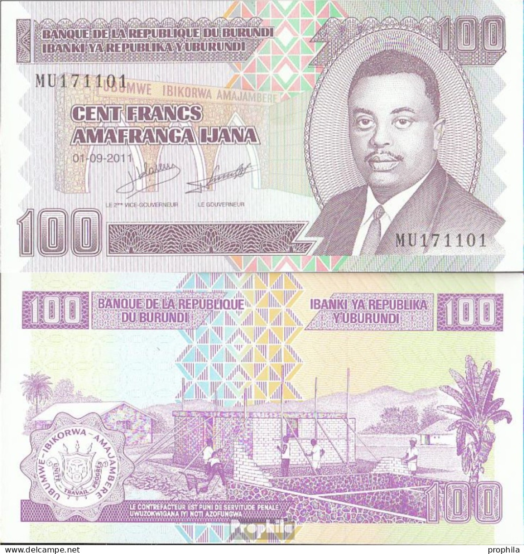 Burundi Pick-Nr: 44b (01.09.2011) Bankfrisch 2011 100 Francs - Burundi