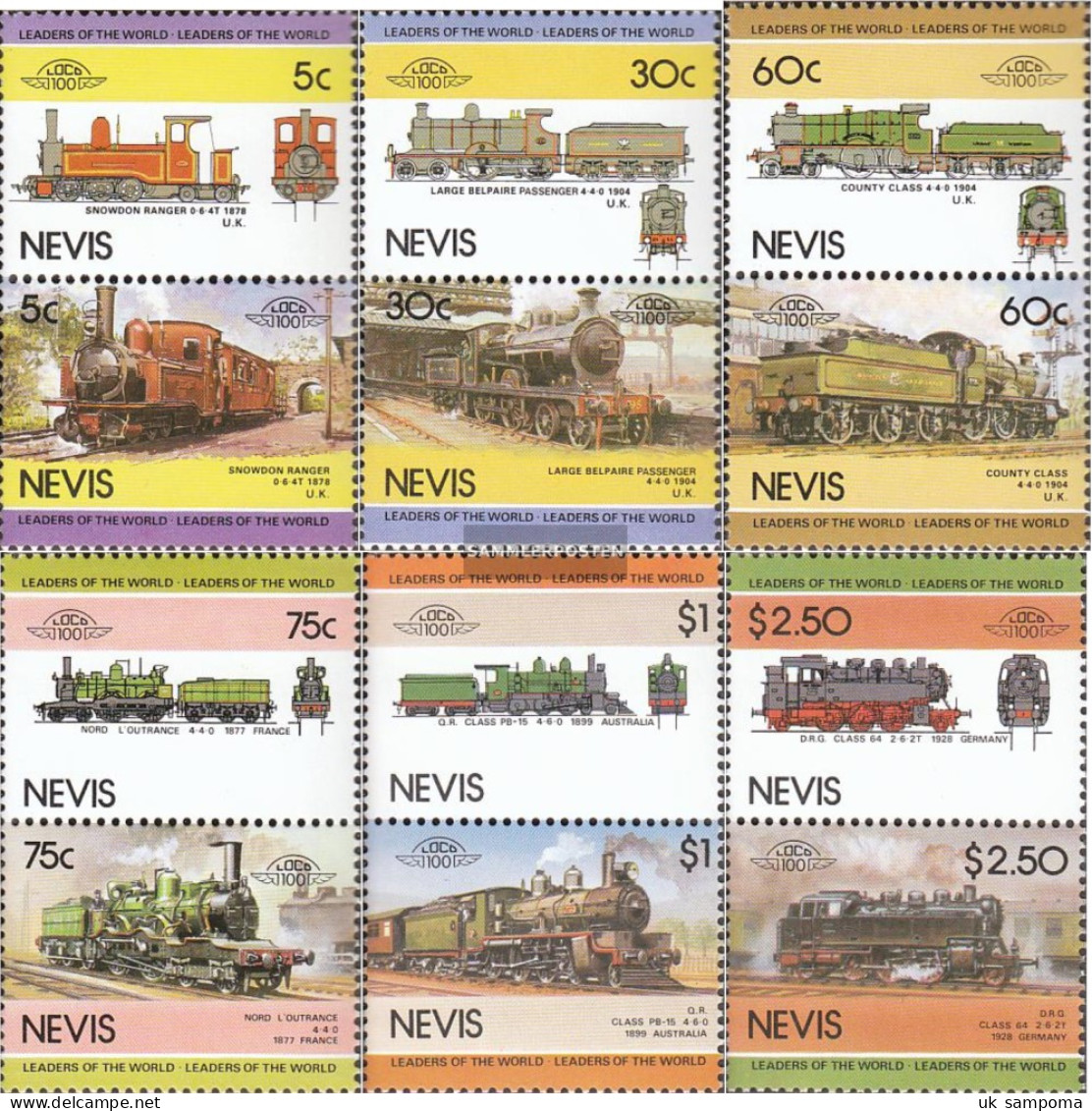 Nevis 280-291 Couples (complete Issue) Unmounted Mint / Never Hinged 1985 Locomotives - St.Kitts And Nevis ( 1983-...)