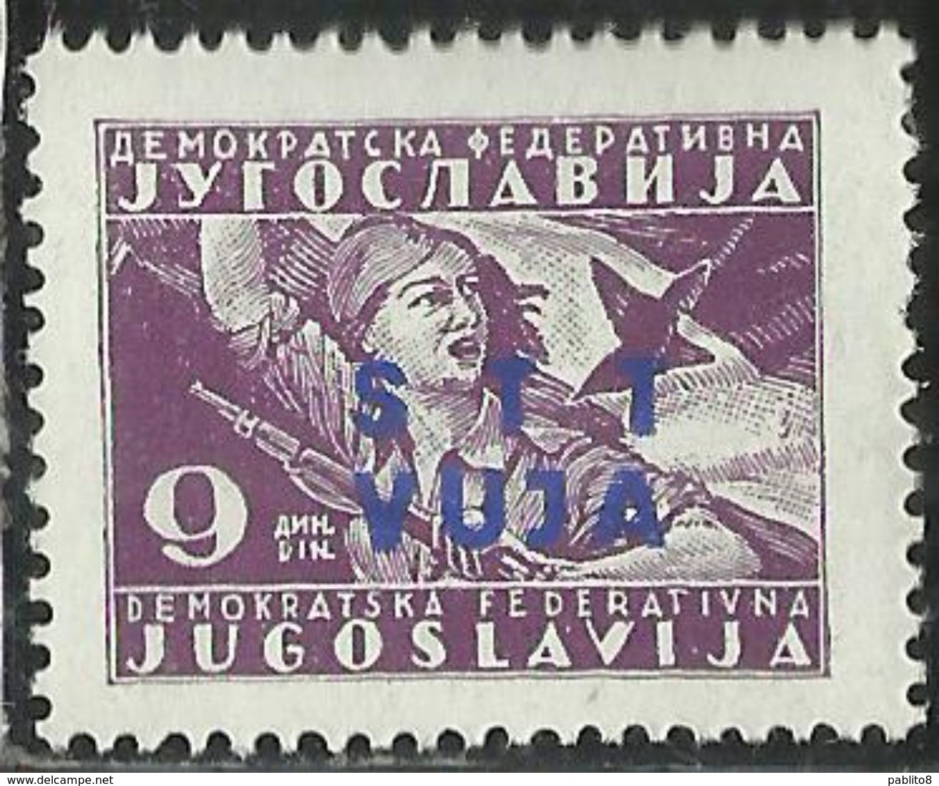 TRIESTE B 1949 FRANCOBOLLO SOPRASTAMPATO DI YUGOSLAVIA JUGOSLAVIA OVERPRINTED DIN. 9d MNH - Nuevos