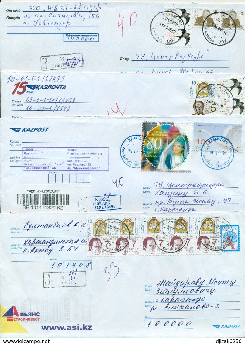 Kazakhstan.Four Envelopes Past The Mail. Tree Envelopes Registered. - Kazakhstan