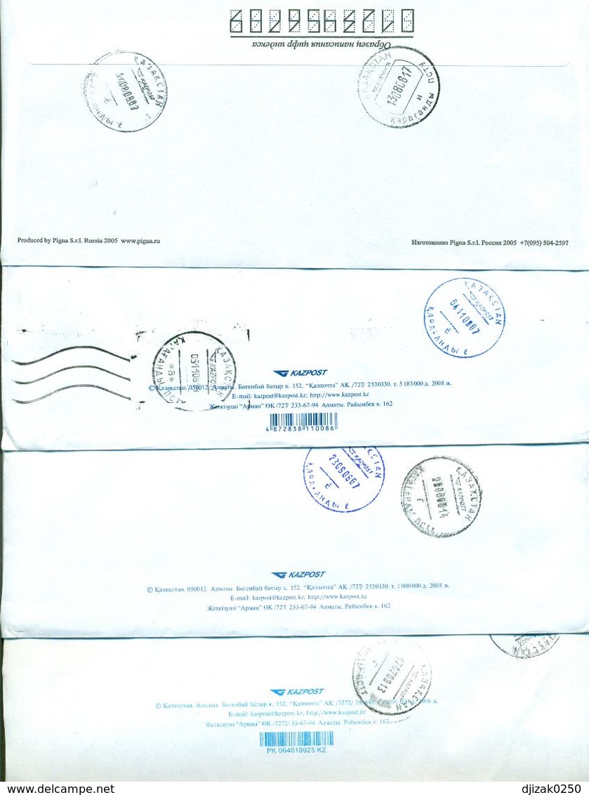 Kazakhstan.Four Envelopes Past The Mail. Tree Envelopes Registered. - Kazachstan