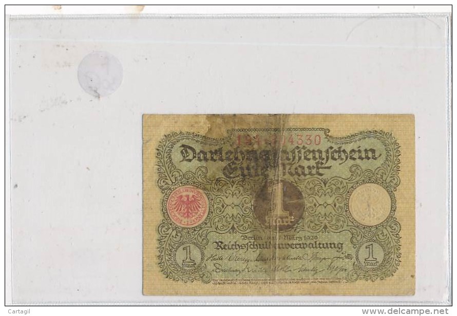 Billets -B3067 - Allemagne -1 Mark 1920 (type, Nature, Valeur, état... Voir  Double Scan) - Imperial Debt Administration