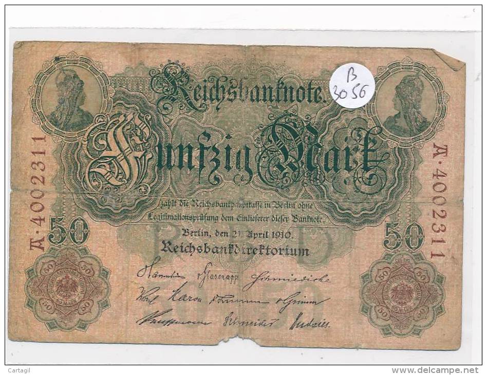 Billets -B3056 - Allemagne - 50 Mark 1910 (type, Nature, Valeur, état... Voir  Double Scan) - 50 Mark