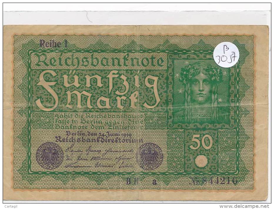 Billets -B3057 - Allemagne - 50 Mark 1919 (type, Nature, Valeur, état... Voir  Double Scan) - Altri & Non Classificati