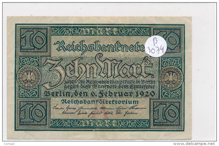 Billets -B3074 - Allemagne - 10 Mark 1920 (type, Nature, Valeur, état... Voir  Double Scan) - 10 Mark