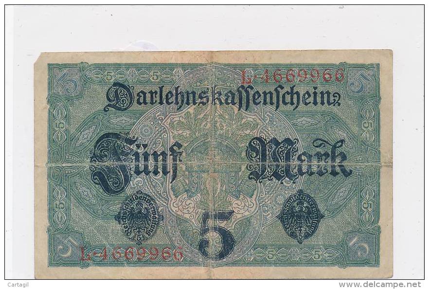 Billets -B3072 - Allemagne - 5 Mark 1917 (type, Nature, Valeur, état... Voir  Double Scan) - 5 Mark