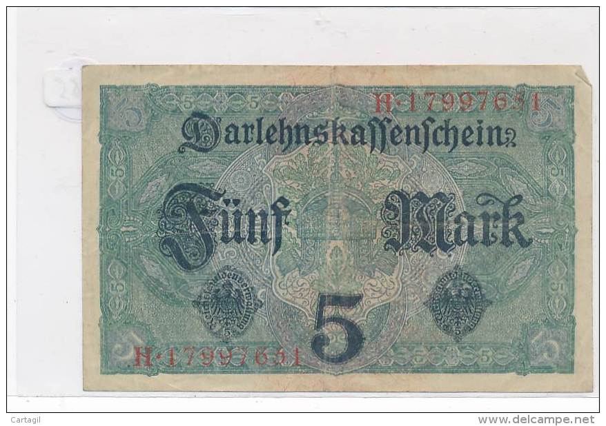 Billets -B3062 - Allemagne - 5 Mark 1917 (type, Nature, Valeur, état... Voir  Double Scan) - 5 Mark