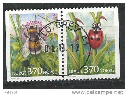 Norvège 1997 Paire N°1192a Oblitérée Insectes Bourdon Et Coccinelle - Gebraucht