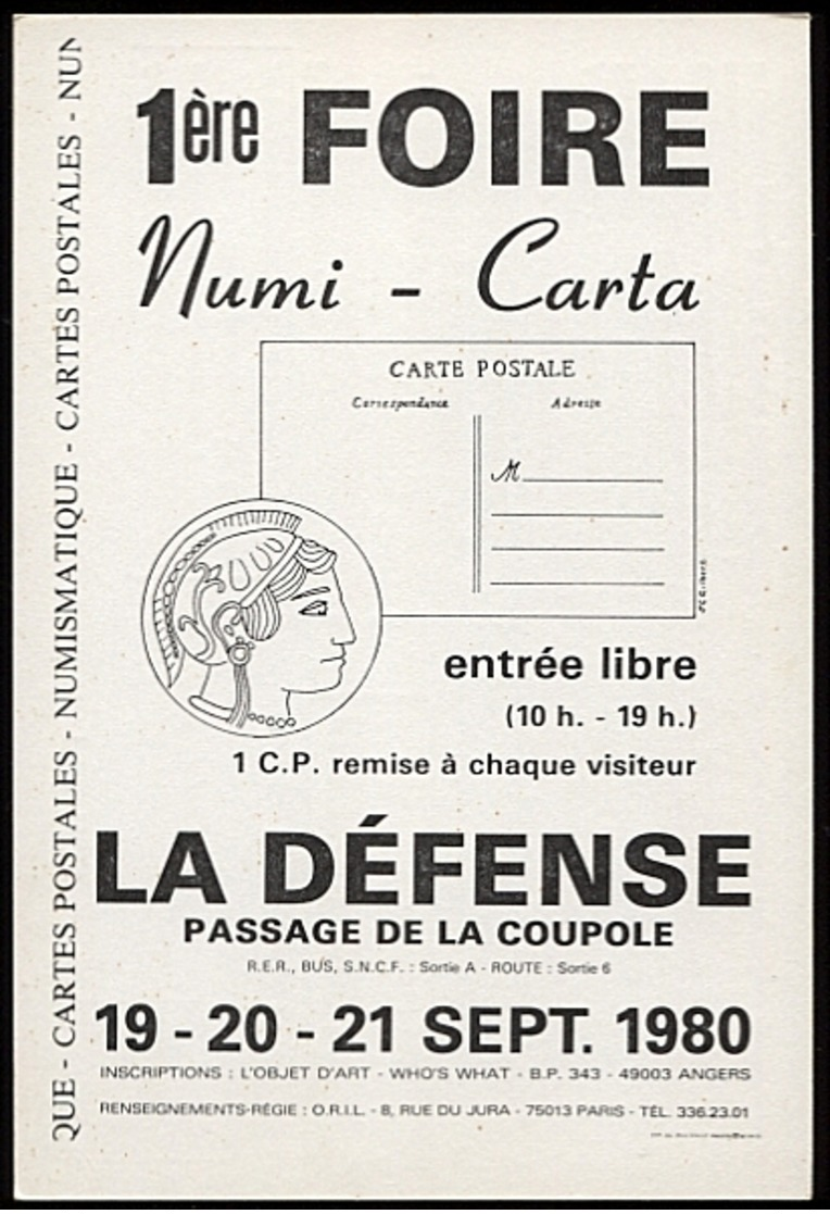 1ère Foire Numicarta 1980 / La Défense Paris / Carte CPC - Bourses & Salons De Collections