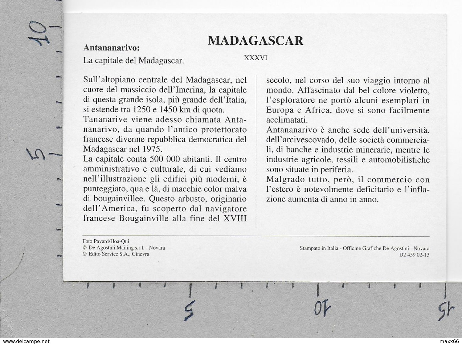 CARTOLINA NV DE AGOSTINI - MADAGASCAR - Antananarivo - Capitale Del Madagascar - Vedute Dal Mondo - 10 X 15 - Madagascar