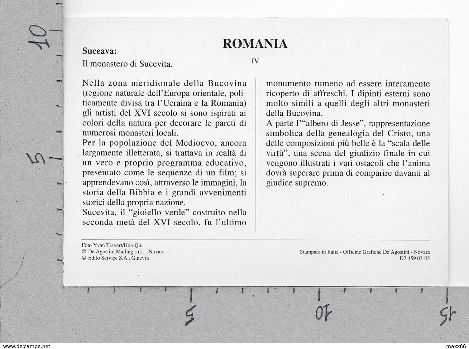 CARTOLINA NV DE AGOSTINI - ROMANIA - Suceava - Il Monastero Di Sucevita - Vedute Dal Mondo - 10 X 15 - Romania
