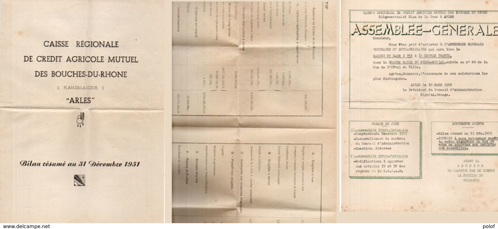 Caisse Regionale De Crédit Agricole Des Bouches Du Rhone - Arles - Assemblée Générale 1951 Et Pouvoir (102296) - Autres & Non Classés