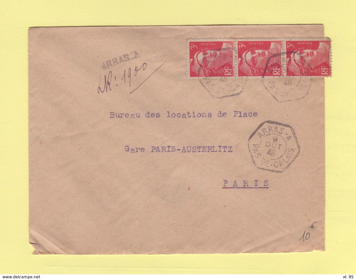 Arras A - Pas De Calais - Recommande Provisoire - 1946 - Marianne De Gandon - 1921-1960: Modern Tijdperk