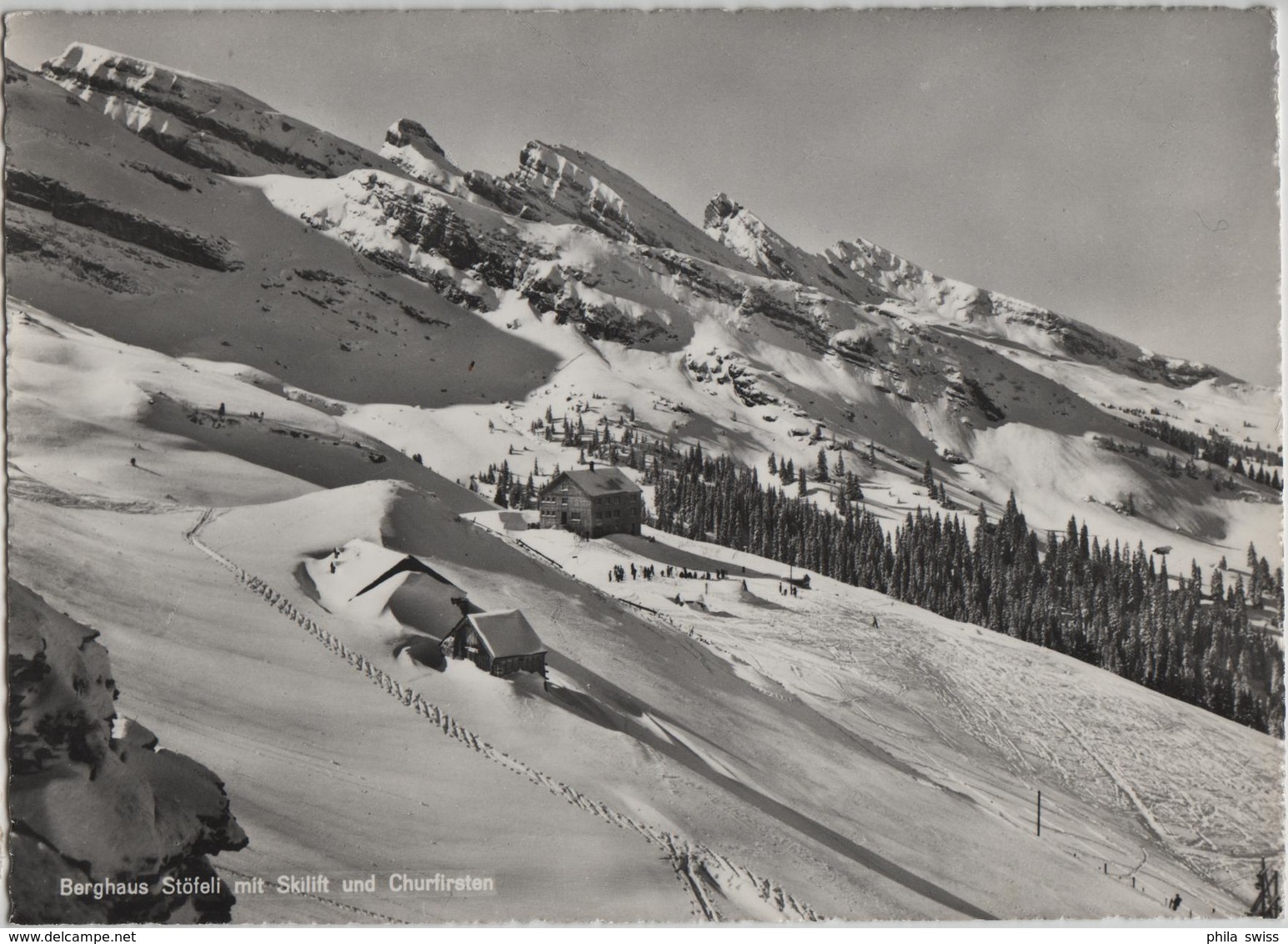 Berghaus Stöfeli Mit Skilift Und Churfirsten Im Winter En Hiver - Photoglob - Berg