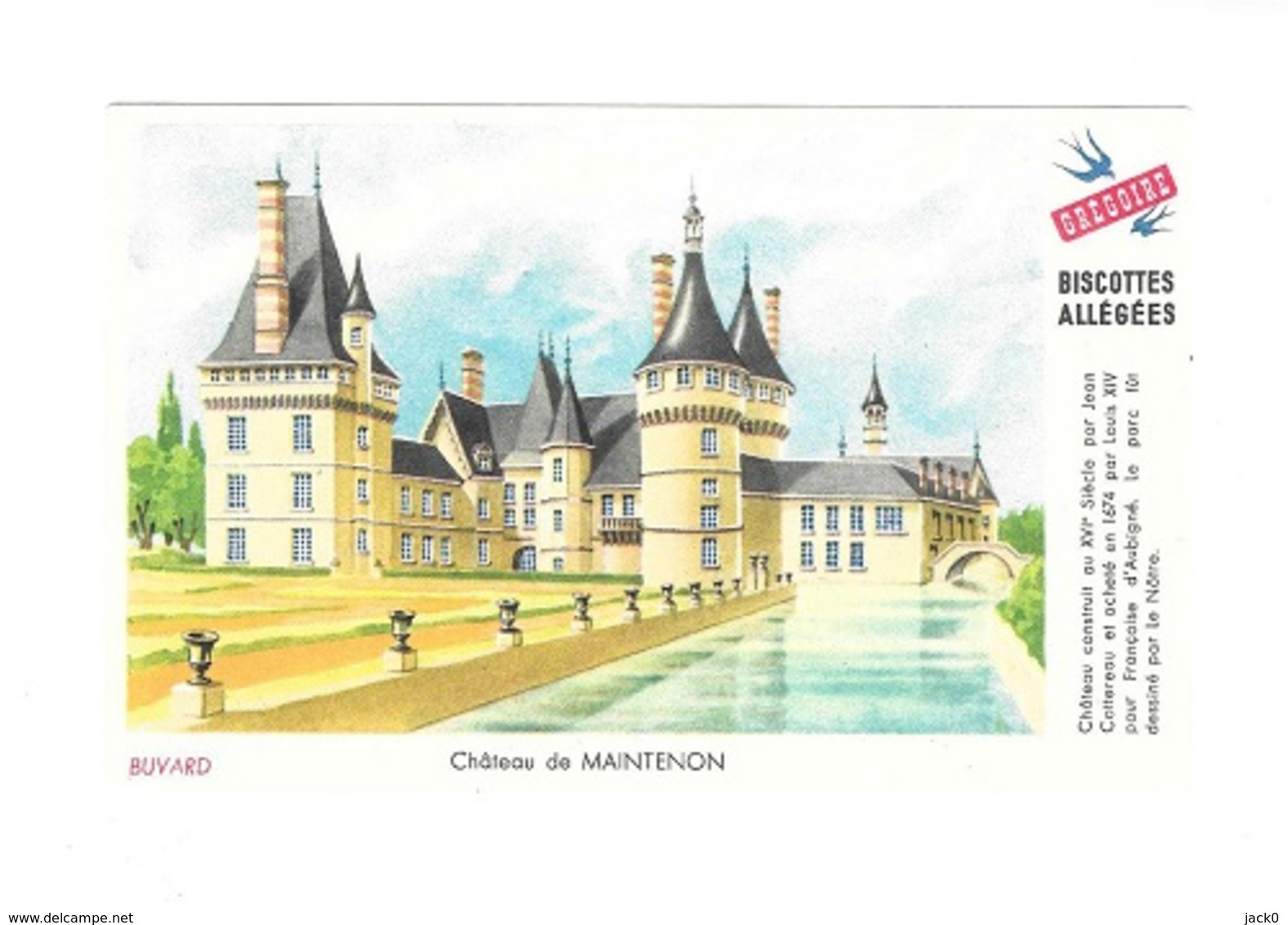 Buvard  Ville, Marque  Alimentaire  Biscottes  GREGOIRE  Château  De  MAINTENON  ( 283 ) - Collections, Lots & Séries