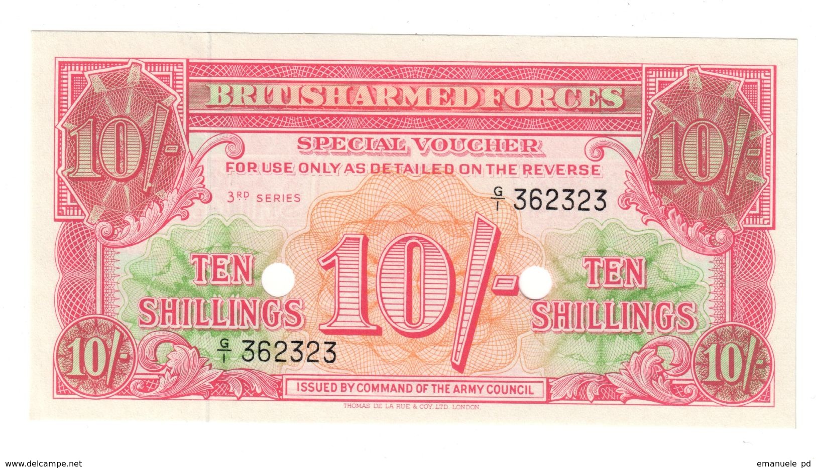 Great Britain - Military 10 Shillings 3th Series 1956  UNC .C. - British Troepen & Speciale Documenten