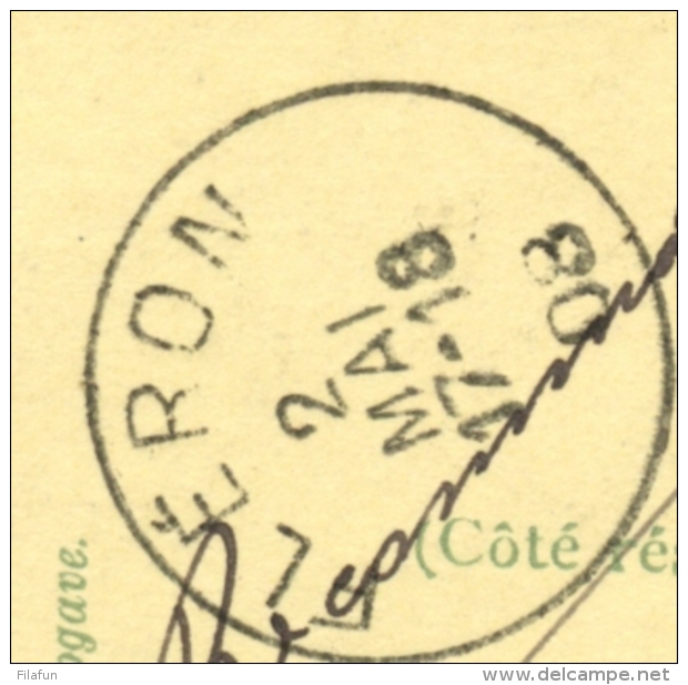 België - 1908 - 25c Bijfrankering Op R-Briefkaart Van Micheroux Naar Fleron - Briefkaarten 1871-1909