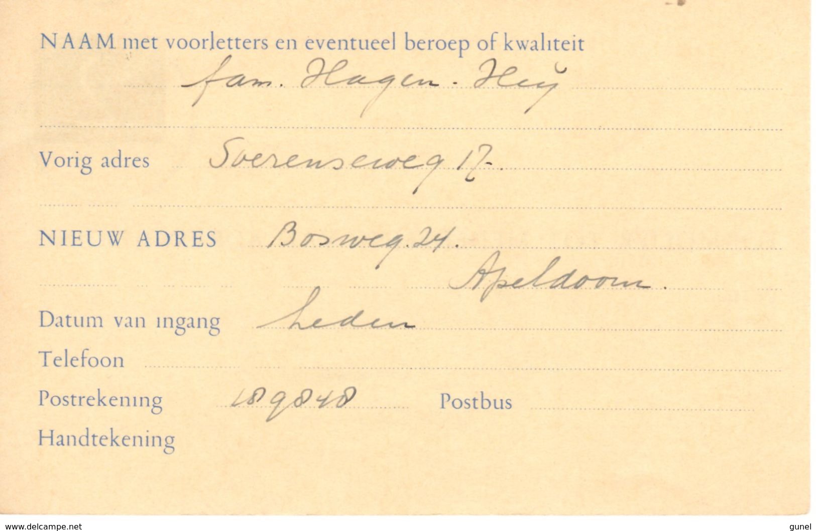 Verhuiskaart G23  Van Apeldoorn - Postal Stationery