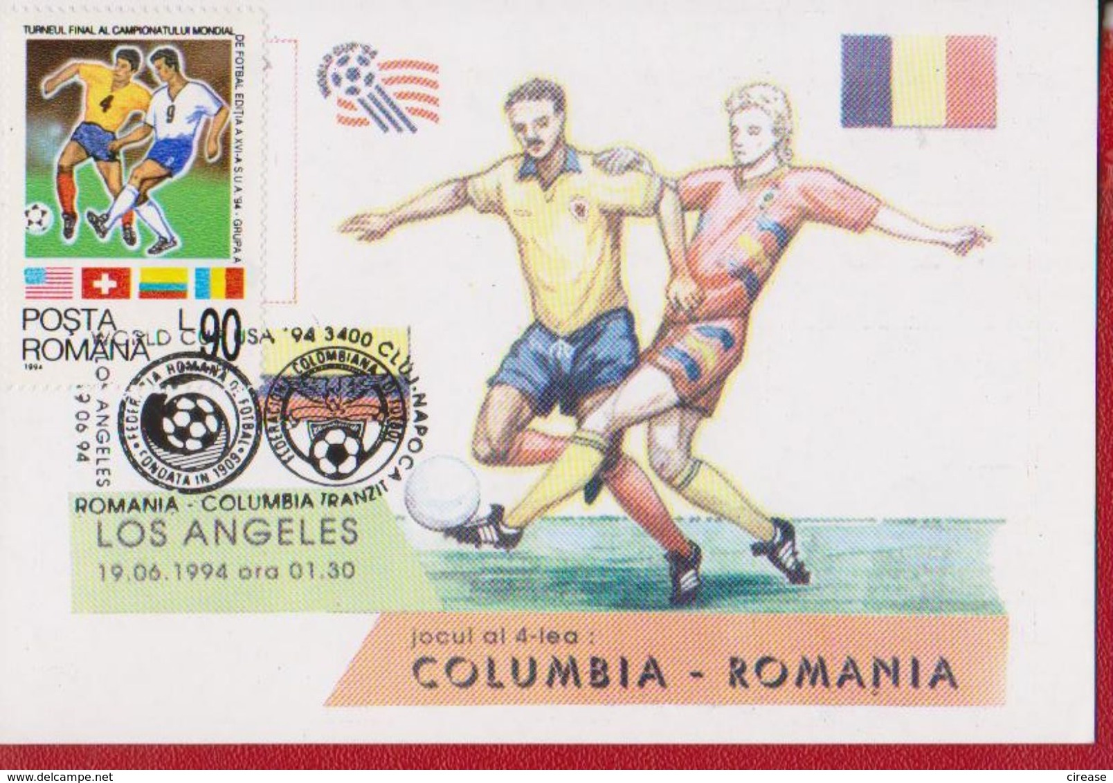 FOOTBALL SOCCER WORLD CUP USA 1994 MAXIMUMCARD CARTES MAXIMA MATCH COLUMBIA - ROMANIA ROMANIA - 1994 – USA