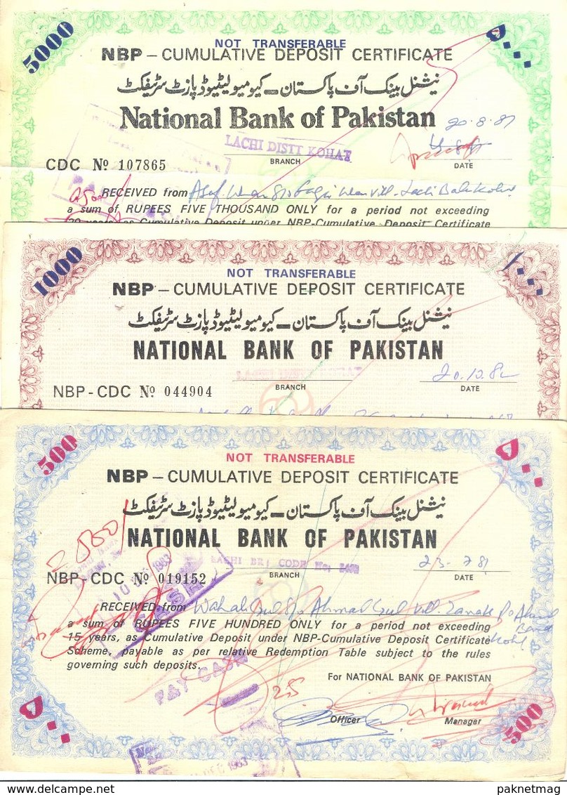 R30- Lot Of 5 NBP & UBL National Bank Of Pakistan Cumulative Deposit Certificates. - Pakistan