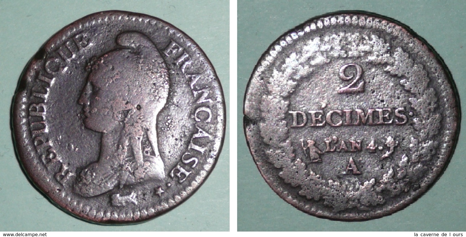 Rare Pièce De Monnaie 1795-96 , République Française, 2 Décimes (20 Cts) De L'AN 4 IV, Calendrier Républicain Directoire - Andere & Zonder Classificatie