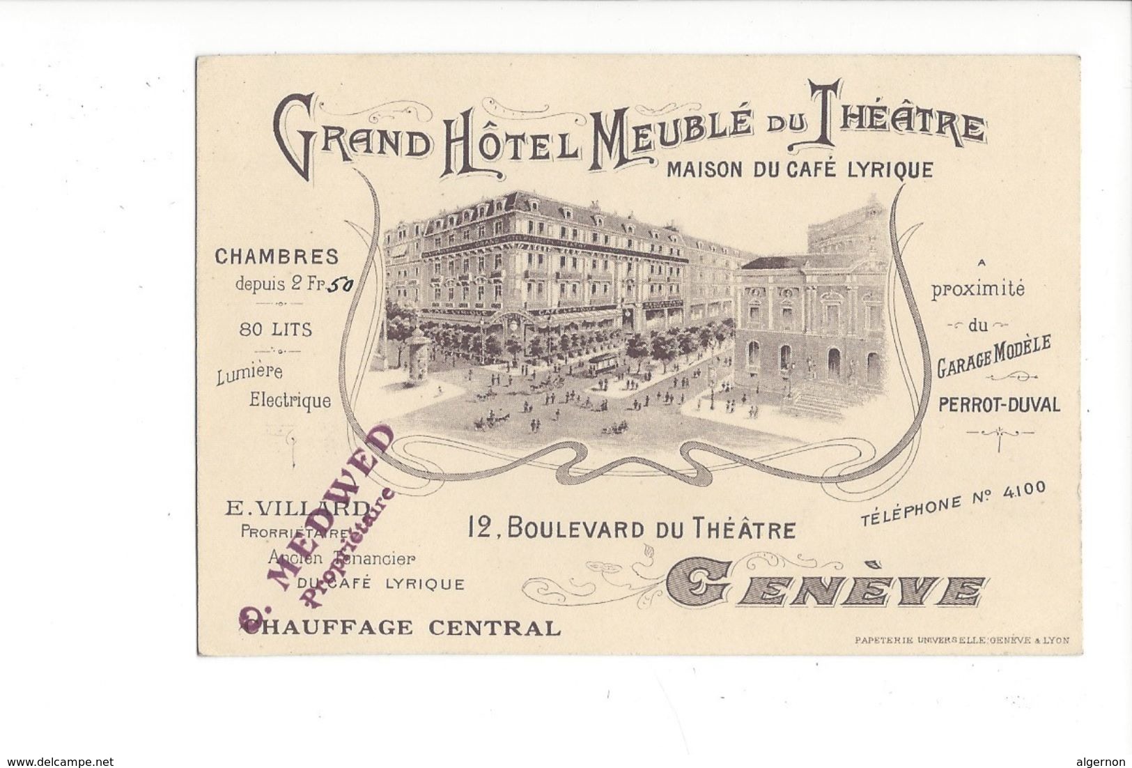 19282 - Genève Petite Carte Grand Hôtel Meublé Du Théâtre Publicité - Genève