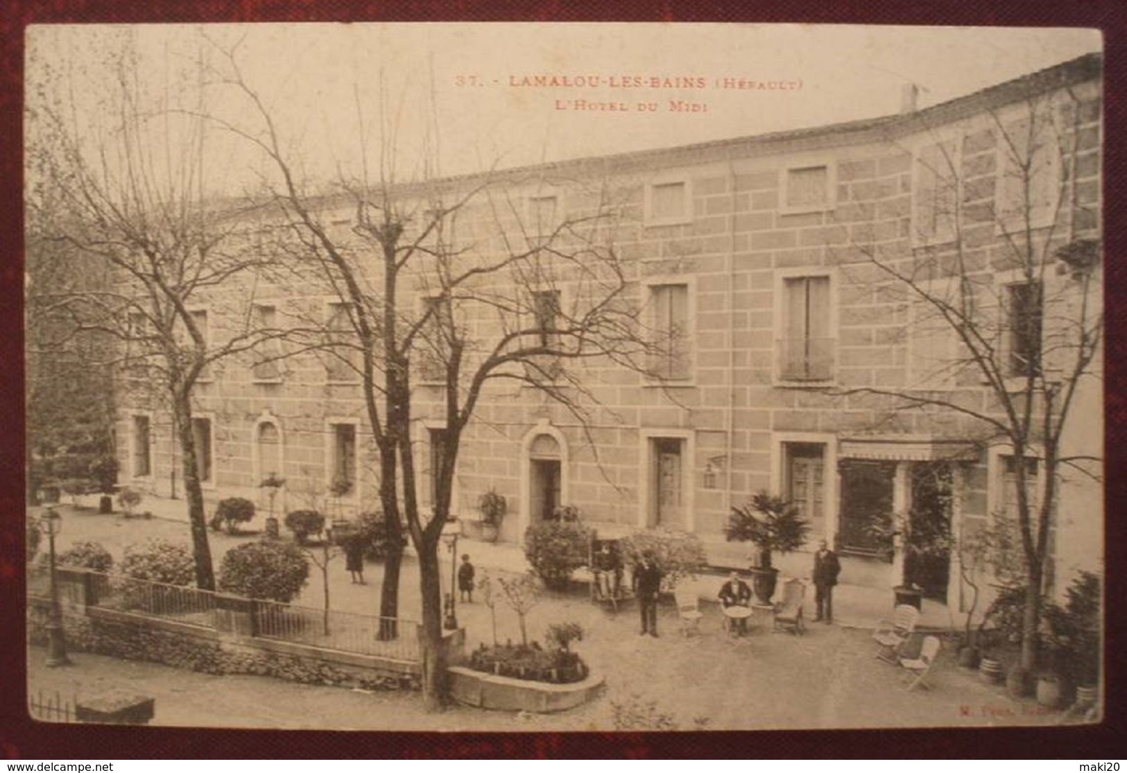 (34).JOLIE CARTE ANIMEE. LAMALOU LES BAINS.L'HOTEL DU MIDI.1906.CACHET De CONVOYAGE ST PONS A BEDARIEUX. - Lamalou Les Bains