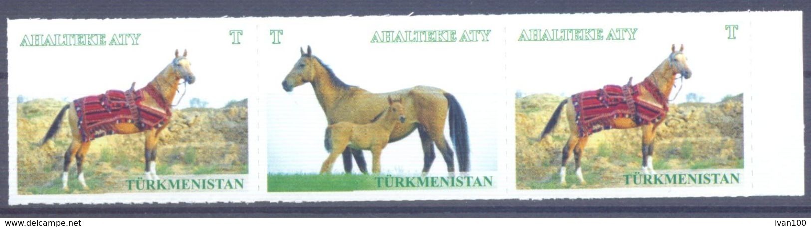 2017. Turkmenistan, Horses, 3v In Strip, Mint/** - Turkménistan