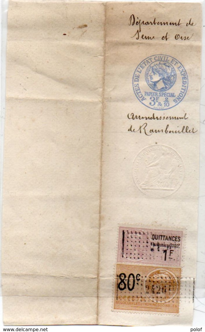 Papier Timbré De Seine Et Oise - Timbres Fiscaux - Quittances   (102315) - Cachets Généralité