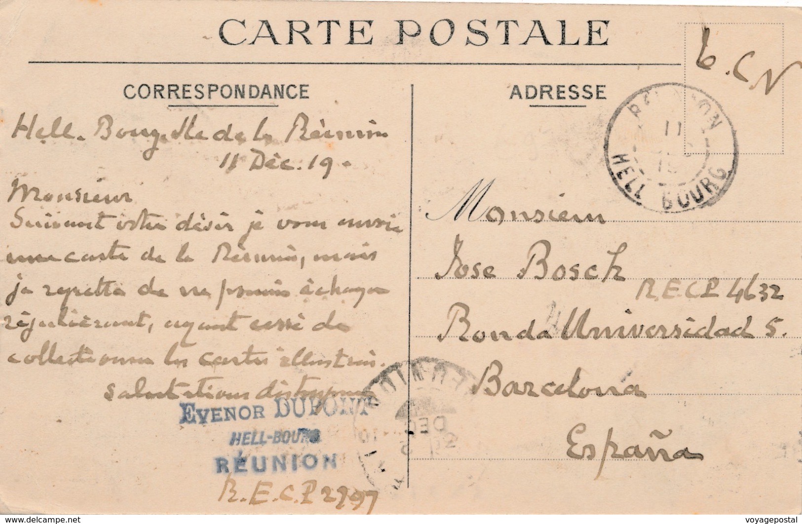 Reunion Hell Bourg Pour L'Espagne - Cartas & Documentos