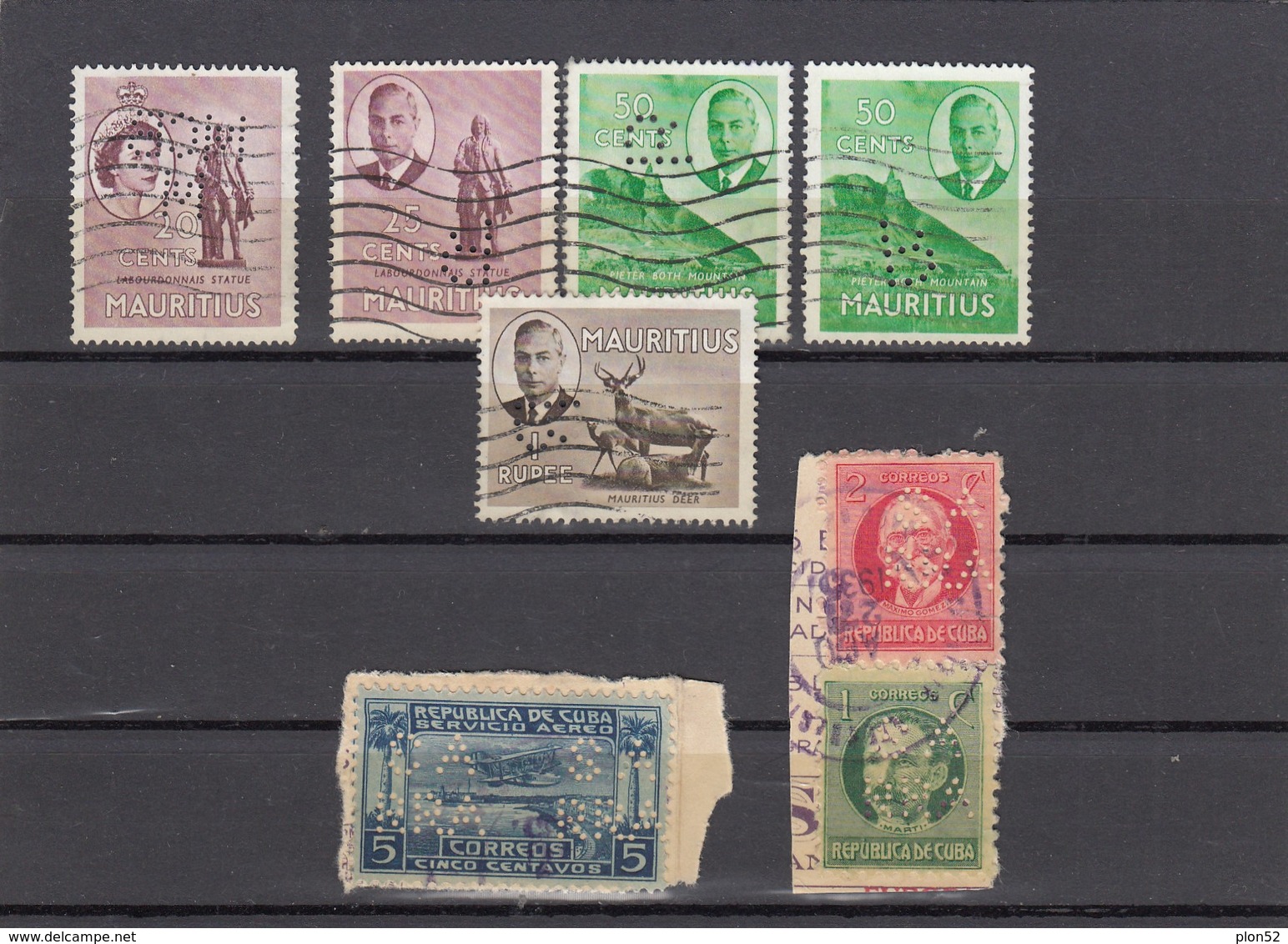 11561-LOTTICINO DI N°. 7 FRANCOBOLLI PERFIN - USATI - MAURITIUS-CUBA - Lots & Kiloware (mixtures) - Max. 999 Stamps