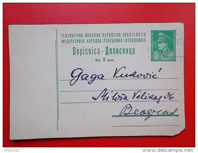 Kov 1111 - CARTE POSTALE, DOPISNICA, YUGOSLAVIA, - Covers & Documents